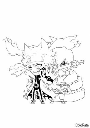 Раскраска Чиби Наруто и Саске