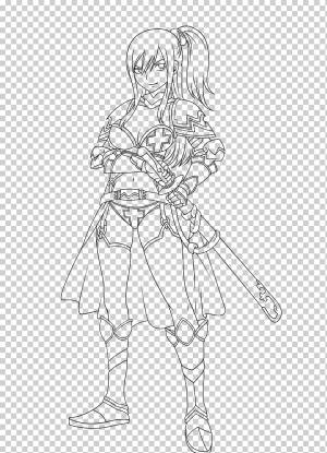 Erza Scarlet Line art Рисунок Хвост Феи Книжка-раскраска, сказочный хвост, белый, манга, монохромный png