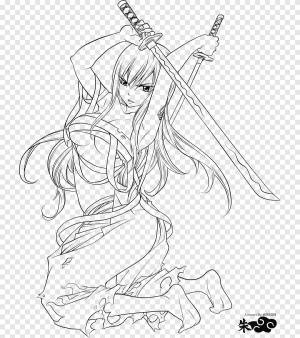 Erza Scarlet Line art Рисование Хвост Феи Аниме, сказка, белый, монохромный png