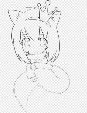 Chibi Line art Рисунок Аниме, черный волк, белый, лицо, рука png