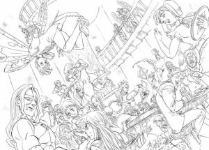 Раскраска Персонажи из аниме Семь смертных грехов в баре