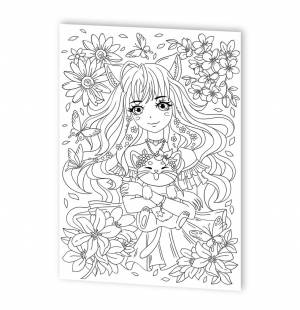 Раскраска Десятое королевство в стиле ANIME Девочка с котиком