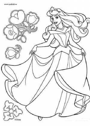 Раскраски Принцессы Диснея для девочек  в красивых платьях