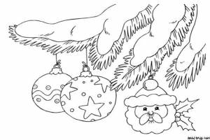 Ёлочная ветка с игрушками рисунок