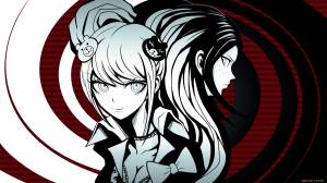 Обои Аниме Danganronpa, обои для рабочего стола, фотографии аниме, danganronpa, взгляд, девушка, фон Обои для рабочего стола,  обои картинки заставки на рабочий стол