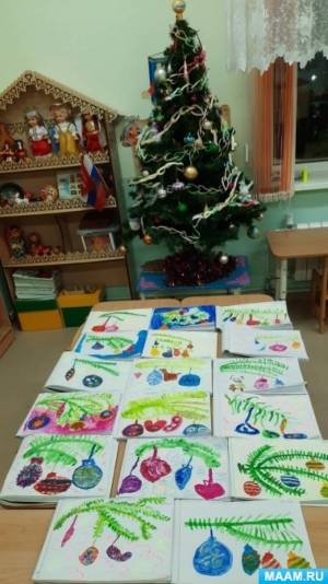 Конспект ОД по рисованию «Новогодние шары на еловой веточке» в подготовительной группе