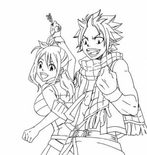 Раскраска Красивая парочка Нацу Драгнил, Люси Хартфя