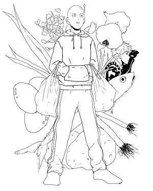 Раскраска Сайтама из Ванпанчмен в полный рост