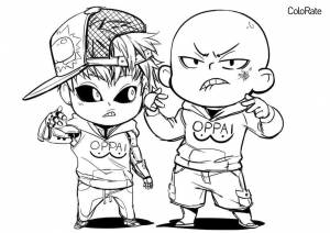 Раскраска Чиби Сайтама и Генос