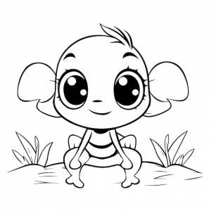 Книжка-раскраска с изображением муравья в стиле каваи, рисунок линии муравей