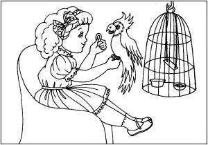 Раскраска попугай и девочка
