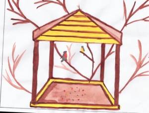 Рисунок детский кормушка для птиц