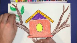 Кормушка для птиц, как нарисовать гуашью