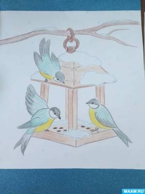 Рисунок «Синички в кормушке»