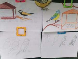 Рисование Синичка у кормушки старшая группа