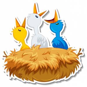 Мультяшные птенцы в гнезде