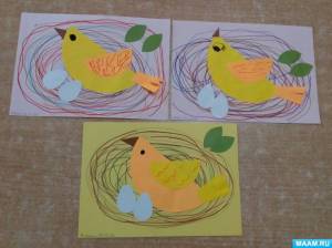 Мастер-класс аппликации с элементами рисования «Птичка в гнезде»