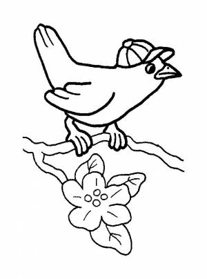 Раскраски весна, Раскраска птичка сидит на ветке дерева Весна