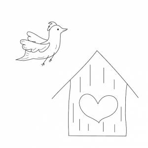 Птица и скворечник doodle векторная иллюстрация приход весны раскраска для детей