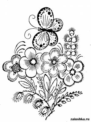 Бабочка и цветы, раскраска