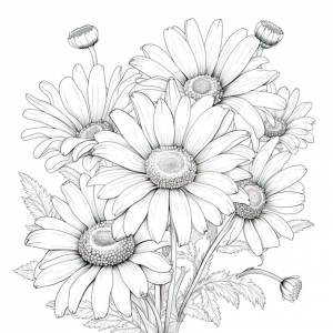 Книжка-раскраска цветы ромашки реалистичный стиль эскиза