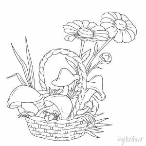 Корзина с грибами и ягодами