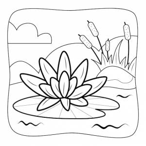 Лотос черно-белая книжка-раскраска  страница раскраски для детей природа фон