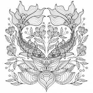 Рыба и лотос рисованной для взрослых книжка-раскраска