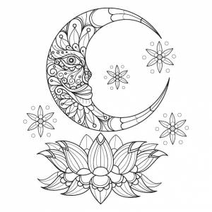 Луна и лотос рисованной для взрослых книжка-раскраска