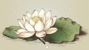 Рисунок цветка лотоса с зеленым листом и словом лотос на нем