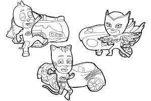 Раскраска Герои в масках на машинках