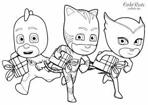 Раскраска PJ Маски с подарками