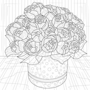 Букет пионов на столераскраска антистресс для детей и взрослых