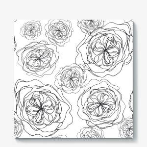 Холст «Пионы черно белая графика паттерн раскраска»