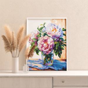 AAAA-NK482 Нежные пионы в вазе Натюрморт Цветы Букет Маме Интерьерная Раскраска картина по номерам на холсте недорого