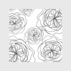 Скатерть «Пионы черно белая графика паттерн раскраска»