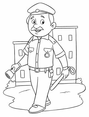 Раскраска Полицейский с дубинкой