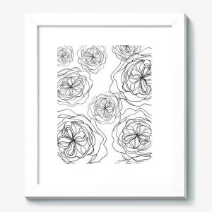 Картина «Пионы черно белая графика паттерн раскраска»