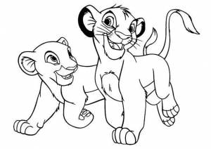 Раскраска Симба и Нала гуляют