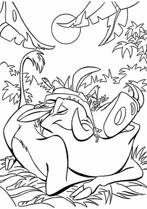 Раскраска Спящие Тимон и Пумба