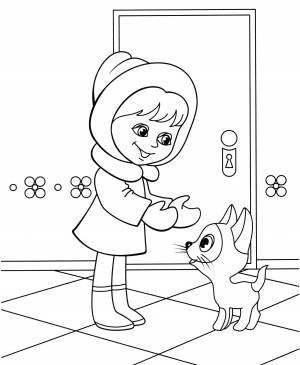 Раскраска Котенок Гав и девочка