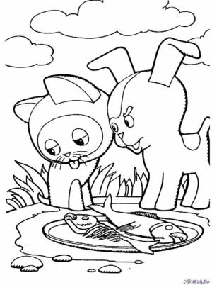 Раскраска Котенок и Щенок