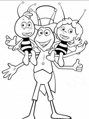 Раскраска Пчелка Майя черно белая онлайн