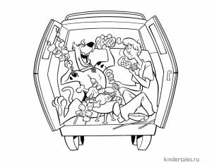 Скуби-Ду и Шегги едят в автобусе» раскраска для детей