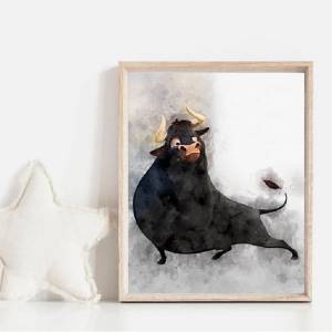 Постер Ferdinand с изображением быка, на холсте, для детской, Настенный декор, Классический мультяшный анимационный рисунок, картина, подарок на день рождения для ребенка