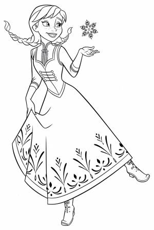 Раскраска Анна играет со снежинкой