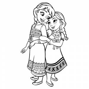 Раскраска Анна и Эльза в детстве