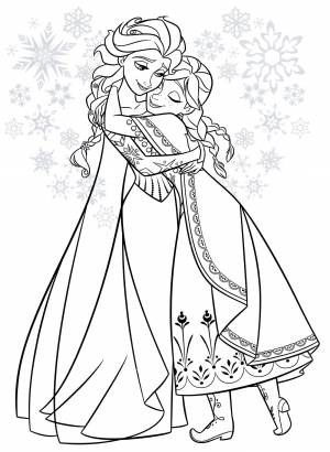 Раскраска Анна обнимает Эльзу