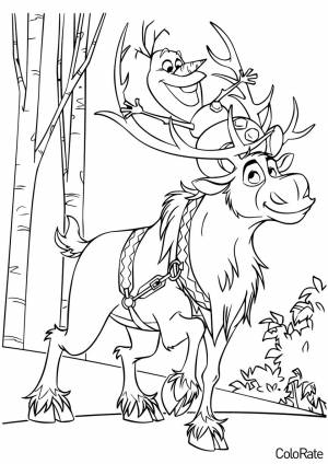 Раскраска Свен катает Олафа