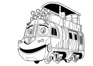 Раскраска веселые паровозики из Чаггингтона PDF ПДФ